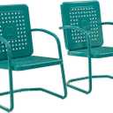 Crosley Furniture Bates 2-Piece Outdoor Chair Set, Retro Metal Patio Chairs for Dining, Porch, Deck, Balcony, Turquoise Gloss