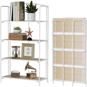 Crofy No Assembly Folding Bookshelf for Living Room, 4 Tier White Collapsible Book Shelf for Home Office, Portable Bookcase Storage Organizer