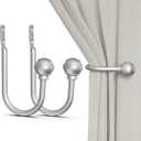 Hion Curtain Holdbacks Silver 2pcs, Curtain Tiebacks Wall Mounted Curtain Hooks Holders for Drapes