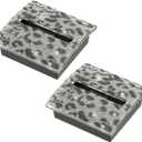 PATIKIL Leopard Print Rhinestone Sticky Note Dispenser, 2Pcs 3x3 Sticky Note Holder Acrylic Posted Notes Memo Note Container Dispenser for Sticky Notes Office Home Store Kitchen, White