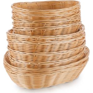 12 Pcs Plastic Oval Bread Basket 9inch 10inch 11inch Woven Fruit Bread Basket Food Storage Bin Serving Container for Gifts Empty Home Restaurant Kitchen Food Serving Storage Display Decoration