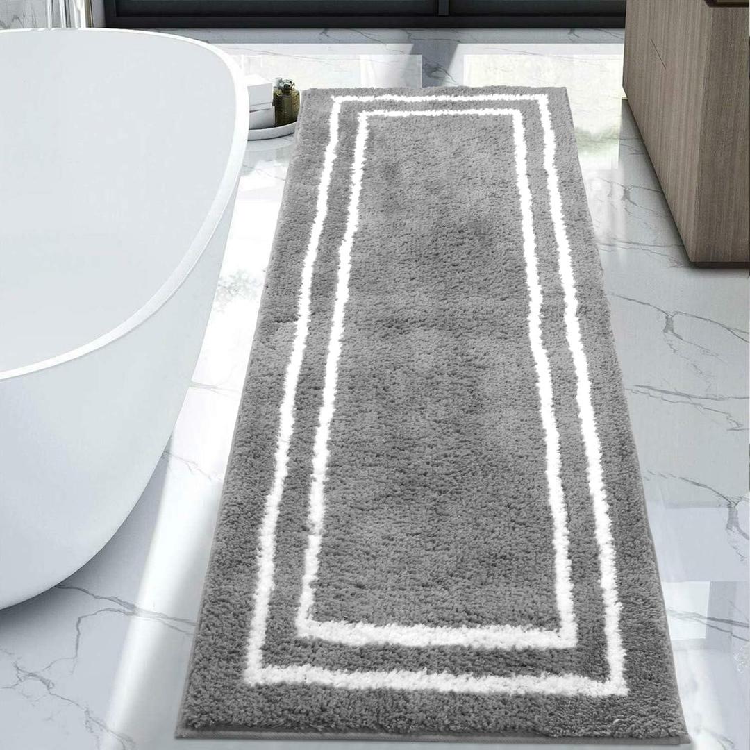 Uphome Runner Rug for Bathroom, 24x71 Modern Gray Long Bathroom Rug Non Slip Machine Washable, Soft Plush Microfiber Absorbent Bath Mat Runner for Tub, Shower, Floor, Sink (Grey)