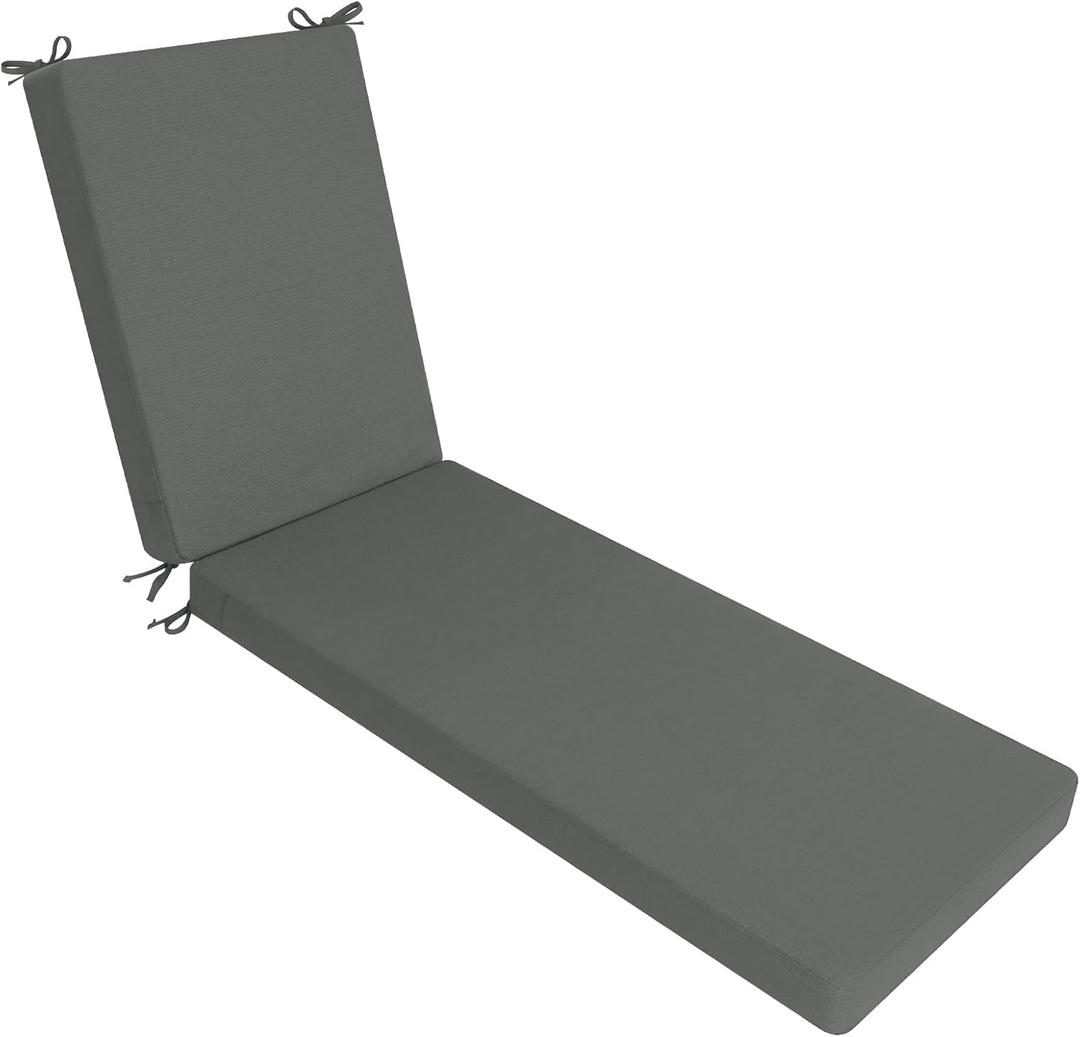 Favoyard Outdoor Lounge Chair Cushion 72x21x3 in Rainproof Color Fade-Resistant & Removable Cover Patio Chaise Lounge Cushion with High Resilience Insert Straps Hidden Zipper for Pool Lounge Chairs (Grey)