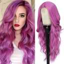 Long Purple Wig for Women 26Inch Wavy Curly Hair Wigs Synthetic Hair Replacement Wig Heat Resistant Hair Wig for Daily Party Use(26'' Purple)