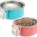 Mechpia 2 Pieces Crate Dog Bowl, Removable Stainless Steel Pet Kennel Hanging Food Water Feeder Bowl Cage Coop Cup for Puppy Medium Dog Cat Rabbit Ferret Bird (Blue,Red)