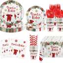 MEHOFOND 193pcs Winter Santa Baby Shower Party Decorations, Christmas Baby Shower Paper Plates Napkins and Cups, Santa Baby Tablecloth, Snowflake Xmas Party Supplies, Serve 24