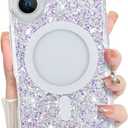 Bonoma for iPhone 17 Case 2025 Sparkly Glitter Bling Back, Magnetic Support for MagSafe Shockproof, Crystal and Clear High-Duty Protection for Girls Women -Glitter Crystal