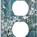 Decorative Outlet Covers White Flowers Blue Wood Plank Farmhouse Country 1 Gang Wall Plate Receptacle Duplex Light Switch Cover Plate Single Dual Plug Covers Electrical Switchplate