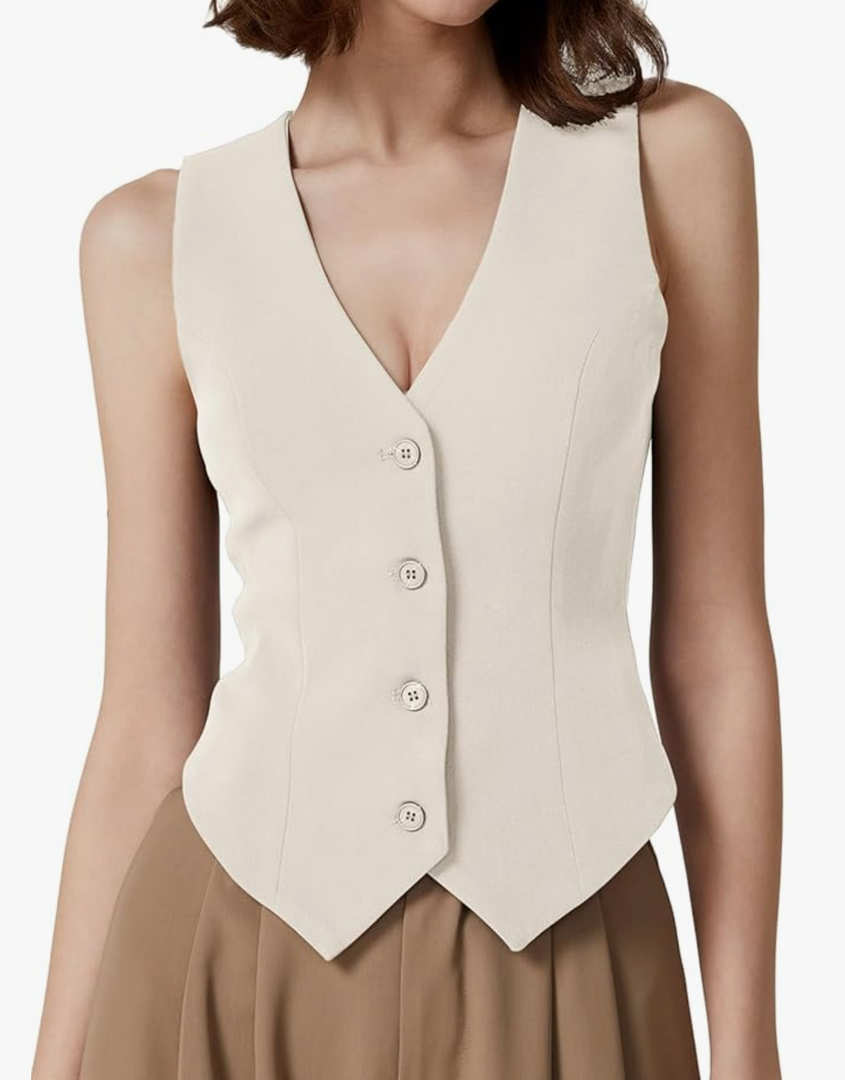 Womens V Neck Vest Top Sleeveless Button Down Fully Lined Solid Going Out Crop Tops SIze Medium