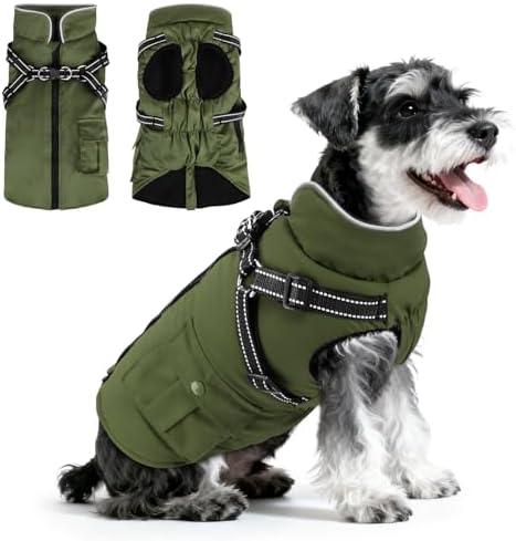 Dog Winter Coat with Harness Built-in | Waterproof Dog Jacket with Zipper & Fleece Lining | Reflective Cold Weather Coat for Small Medium Large Dogs, M