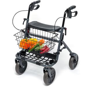 Rollator Walker for Seniors - Steel Frame, Adjustable Height Rolling Walkers, 8" Tires, Removable Basket, Ergonomic Handles - Supports Up to 300 lbs