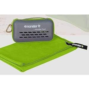 4Monster Quick Dry Travel Towel with Case & Carabiner – Super Absorbent Microfiber Gym & Camping Towel. Compact, Lightweight, Fast Drying for Beach, Swimming, Hiking, Backpacking, Green, 40.00" x 20.00"