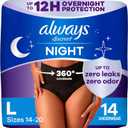 Always Discreet Adult Incontinence Overnight Underwear for Women, Large, Up to 100% Bladder Leak Protection, 14 Count