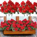 Waipfaru 8Pcs Artificial Flowers for Outdoors，Artificial Geraniums for Outdoors UV Resistant Fake Outdoor Plants，Artificial Silk Flowers for Indoor Garden Porch Window Farmhouse Decor, Red