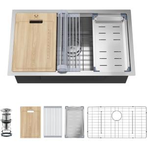 30 Inch Undermount Kitchen Sink 16 Gauge Stainless Steel Ledge Workstation Sink Round Corners Deep Single Bowl Kitchen Sinks with Accessories 30"x19"x10"