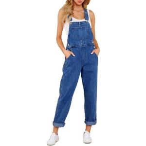 Vetinee Womens Classic Adjustable Straps Pockets Denim Bib Overalls Jeans Pants (Medium, Boyfriend Overalls-cody Blue)