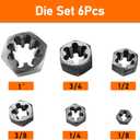 NPT Pipe Die Set 6 Piece Die Set Carbon Steel 1/8"-27 1/4"-18 3/8"-18 1/2"-14 3/4"-14 1"-11 1/2