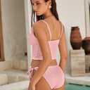 ZAFUL Women's V Neck Tummy Control High Waisted Tankini Swimsuits | Adjustable Spaghetti Strap, Sexy Plunging Neck, Tummy Control Tank Top, Tie Side Cheeky Bikini Bottom, 2 Piece Bathing Suit (Pink, M)