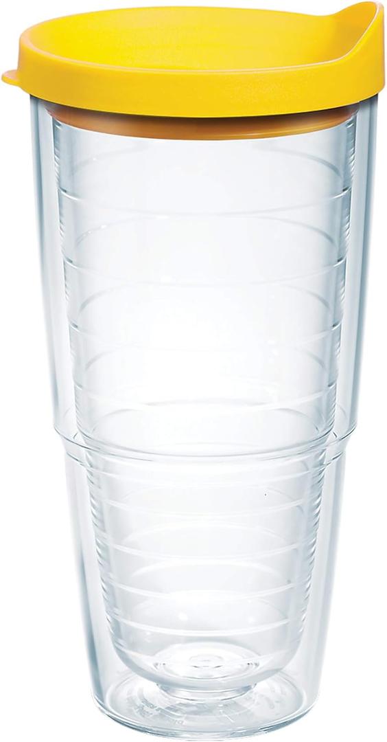 Tervis Clear & Colorful Lidded Made in USA Double Walled Insulated Tumbler Travel Cup Keeps Drinks Cold & Hot, 24oz, Yellow Lid