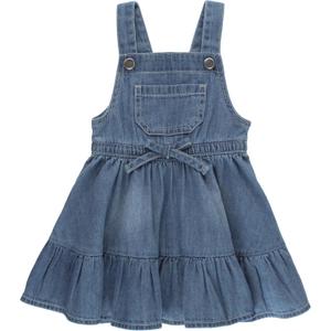 RuffleButts Light Wash Denim Overall Jumper Dress - 6-12m