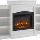 Ameriwood Home Lamont 69 Inch Electric Fireplace with Mantel, Shelves, Replaceable Fireplace Insert Heater, Remote Control, Timer, Realistic Log and Flame Effect, For Living Room or Bedroom, White