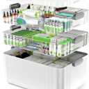ARSTPEOE 3Tier Medicine Organizer  Portable Medicine Cabinet with Plastic Handle, Multipurpose Medical Box with Pill Box, Empty First Aid Kit for Home