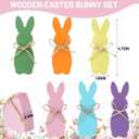 Chunful 6 Pcs Easter Bunny Table Decor Colorful Wood Bunny Signs Rabbit Shaped Tiered Tray Decor for Home Mantel Room Freestanding Tabletop Decorations Spring Party Supplies
