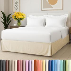 Pleated Bed Skirt Twin Size - 3 Sided Pleated Bed Skirt Twin - Ultra-Soft, Easy Fit with 15 Inch Tailored Drop - Hotel Quality, Wrinkle Free & Fade Resistant - For Women, Men, Kids & Teens - Off White