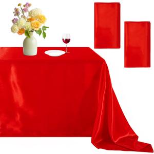 B-COOL Red Satin Tablecloth: Party Tablecloth 2 Pack 90x132inch Rectangle Table Overlays for Holiday Wedding Baby Shower Ceremony