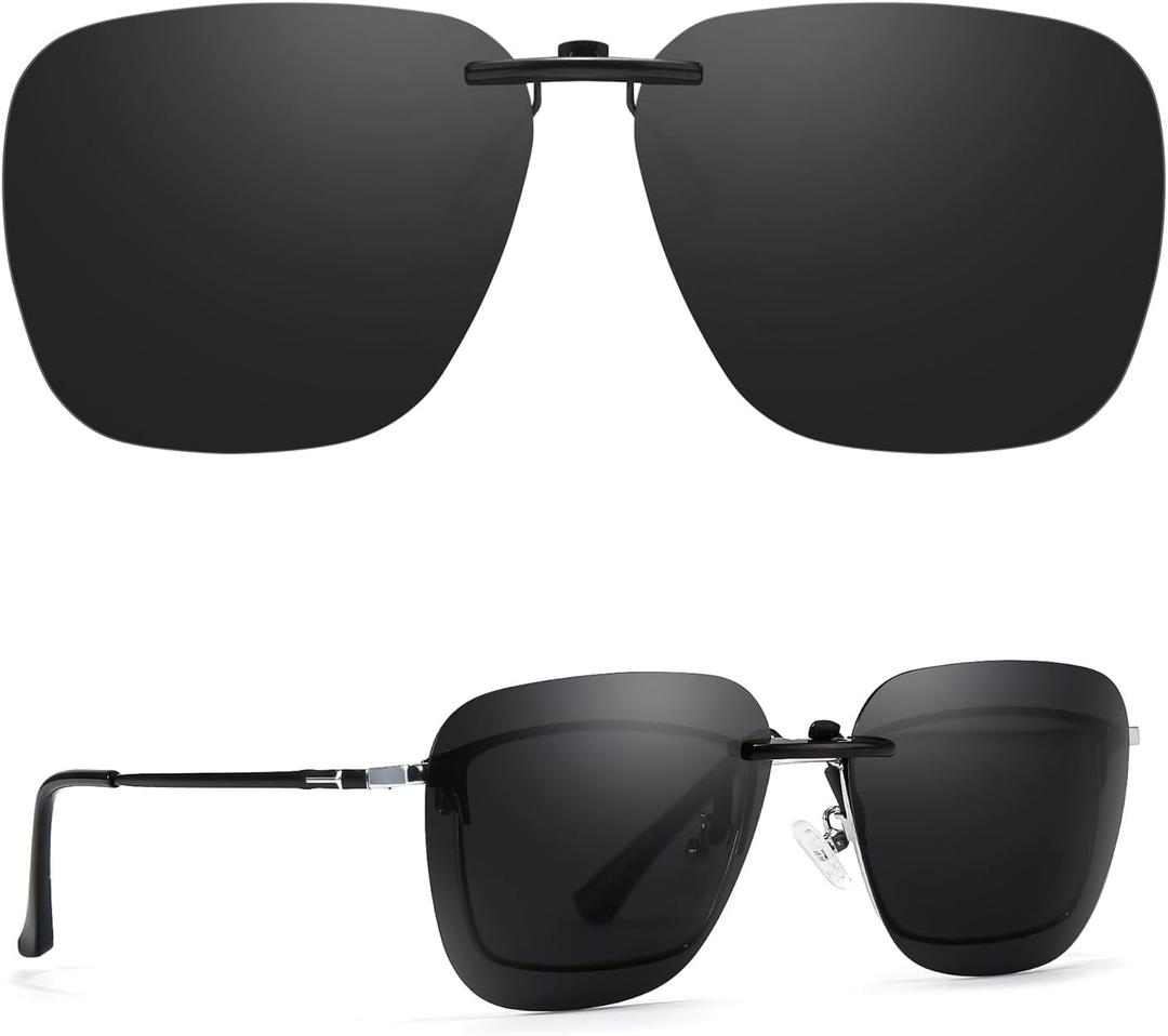 TJUTR Polarized Clip-On Sunglasses Over Prescription Glasses, Unisex UV400 Protection Anti-Glare Flip-Up Sun Clip Shades