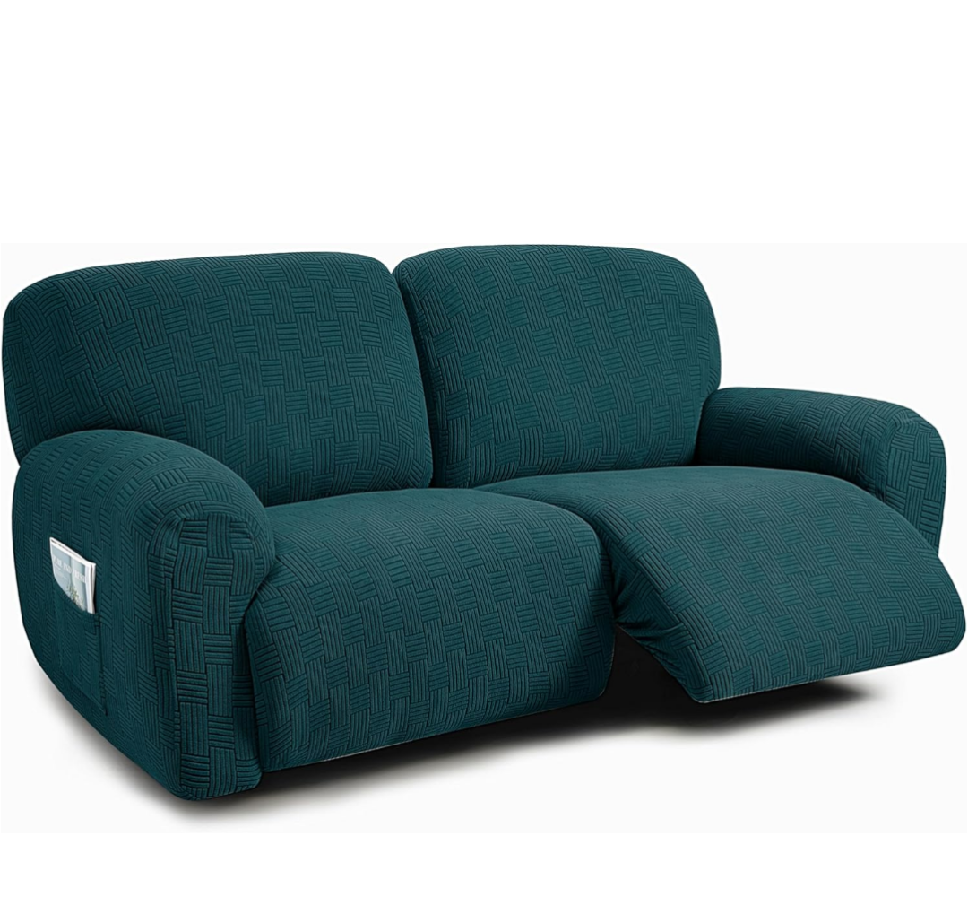 ULTICOR Extra Wide 75" - 100", Reclining 2 Seater Sofa Cover, Extra Wide Reclining Love Seat Slipcover, 6-Piece Jacquared Fabric, Reclining Sofa Covers, Thick, Soft, Washable (Style 4) (Deep Teal)