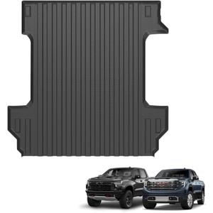 Ecarzo Truck Bed Mat for 2026 2025-2019 Chevy Silverado 1500/GMC Sierra 1500 5.8 FT Custom Fit Heavy-Duty TPE Car Cargo Bed Liner Anti-Slip All-Weather Tailgate Protector Odorless Pickup Accessories