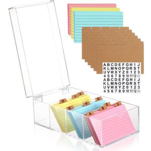 3 x 5 Inch Acrylic Index Card Holder Clear Index Card Box Note Card Organizer with 150 Ruled Lined Index Cards 30 Kraft Dividers A-Z Stickers 4 Divider for Holds 600 Cards Tabs Note Recipe Cards