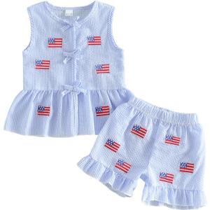 YINGISFITM 4th Fourth of July Toddler Baby Girl Outfit USA American Flag Tank Top Dress Shirt Shorts Independence Day Clothes