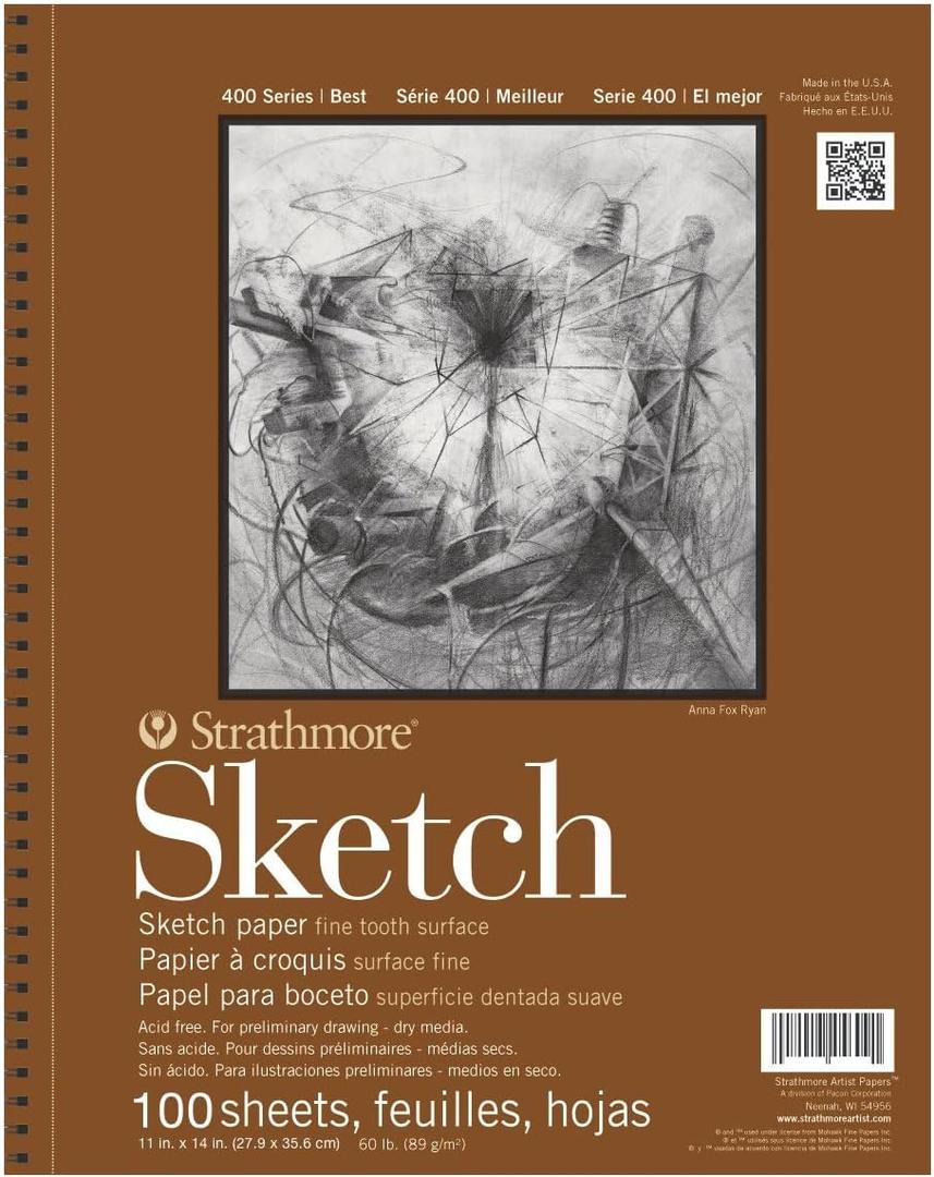 Strathmore 400 Series Wire Bound Sketch Pad, 60 lb. Paper, 11 X 14 inches, White, 100 Sheets (455-4)