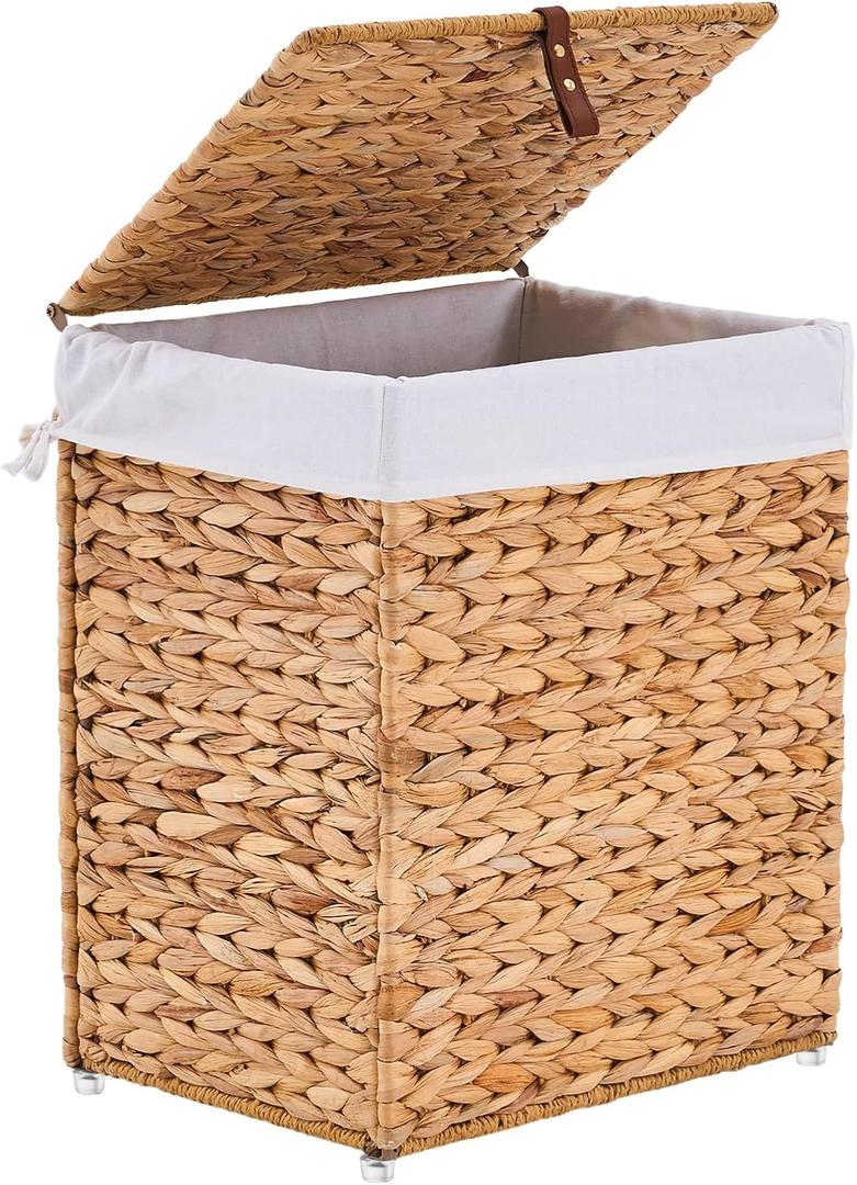 Handwoven Laundry Basket with Lid, Natural Water Hyacinth Storage Basket with Handle, Wicker Laundry Hamper with Removable Cotton Liner and 2 Mash Bags (65L) Handwoven Laundry Basket with Lid, Natural Water Hyacinth Storage Basket with Handle, Wicker Laundry Hamper with Removable Cotton Liner and 2 Mash Bags (65L)