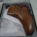 VJH confort Women's Ankle Boots,Round Toe Low Heel Comfort Elastic Booties with Side Zipper Buckle Strap (12, Brown)