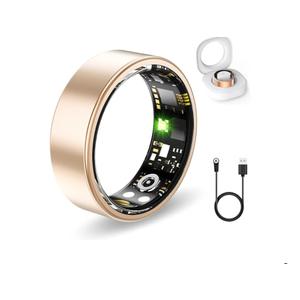 Smart Rings for Women Men, Fitness Ring with Heart Rate, Blood Oxygen, HRV, Stress, Sleep Tracker, Step Tracker, No Subscription Fee, lP68 Waterproof Smart Ring for iPhone & Android (Gold 8#