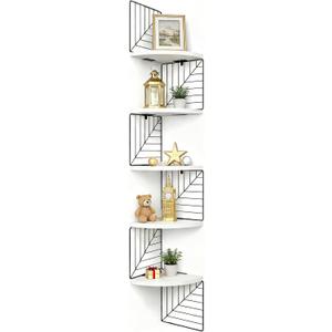 Love-KANKEI Corner Shelf Wall Mount of 5 Tier Rustic Wood Floating Shelves Wall Shelves for Bedroom Living Room Bathroom Kitchen Office and More White
