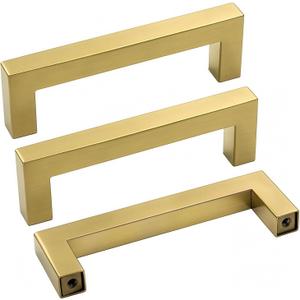Goldenwarm 10 Pack Brushed Brass Cabinet Pulls 3-1/2in Drawer Pulls - LSJ12GD90 Gold Kitchen Cabinet Handles for Cupboard Bathroom Square Gold Dresser Hardware Door Pull Handles