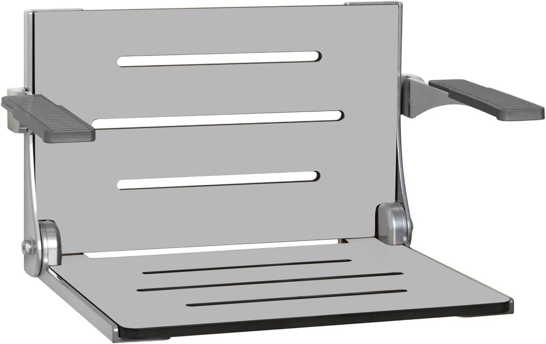 Seachrome Silhouette Comfort Folding Shower Bench Seat with Arms, Grey Seat with Silver Frame (SHAFAR-185155-PGS-S-SL-Sl)