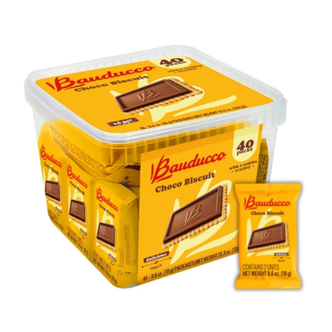 Bauducco Choco Biscuit Cookies  Crispy Chocolate-Covered Biscuits, Individually Wrapped for Snacking, Dessert, and Lunch Boxes, 25.3 oz (Pack of 40)