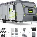 Heavy Duty 8 Layers RV Cover 18-20ft, Rip-Stop Motorhome Camper Cover with Windproof Straps, Gutter & Tongue Jack Covers, Utility Travel Trailer Cover for All Weather Protection