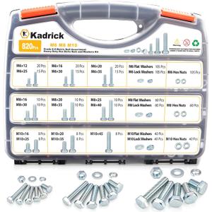 Kadrick 820Pcs Metric Bolt Assortment,Grade 8.8 M6 M8 M10 Hex Heavy Duty Bolts and Nuts Kit,M6-1.0 M8-1.25 M10-1.5 (12mm to 45mm),Eco-Friendly Zinc Plated