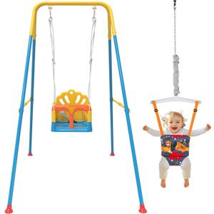 Foldable Toddler Swing Set and Baby Jumper, Indoor & Outdoor Use, Baby Bouncer Jumper, Safe and Durable Swing Set for Backyard (Blue)