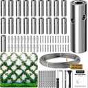 Wire Trellis for Climbing Plants Outdoor, 20-Set Wall Wire Trellis Kit with 1/8in x 98ft Stainless Steel Cable, T316 Cylindrical Espalier System for Fence and Garden DIY Projects