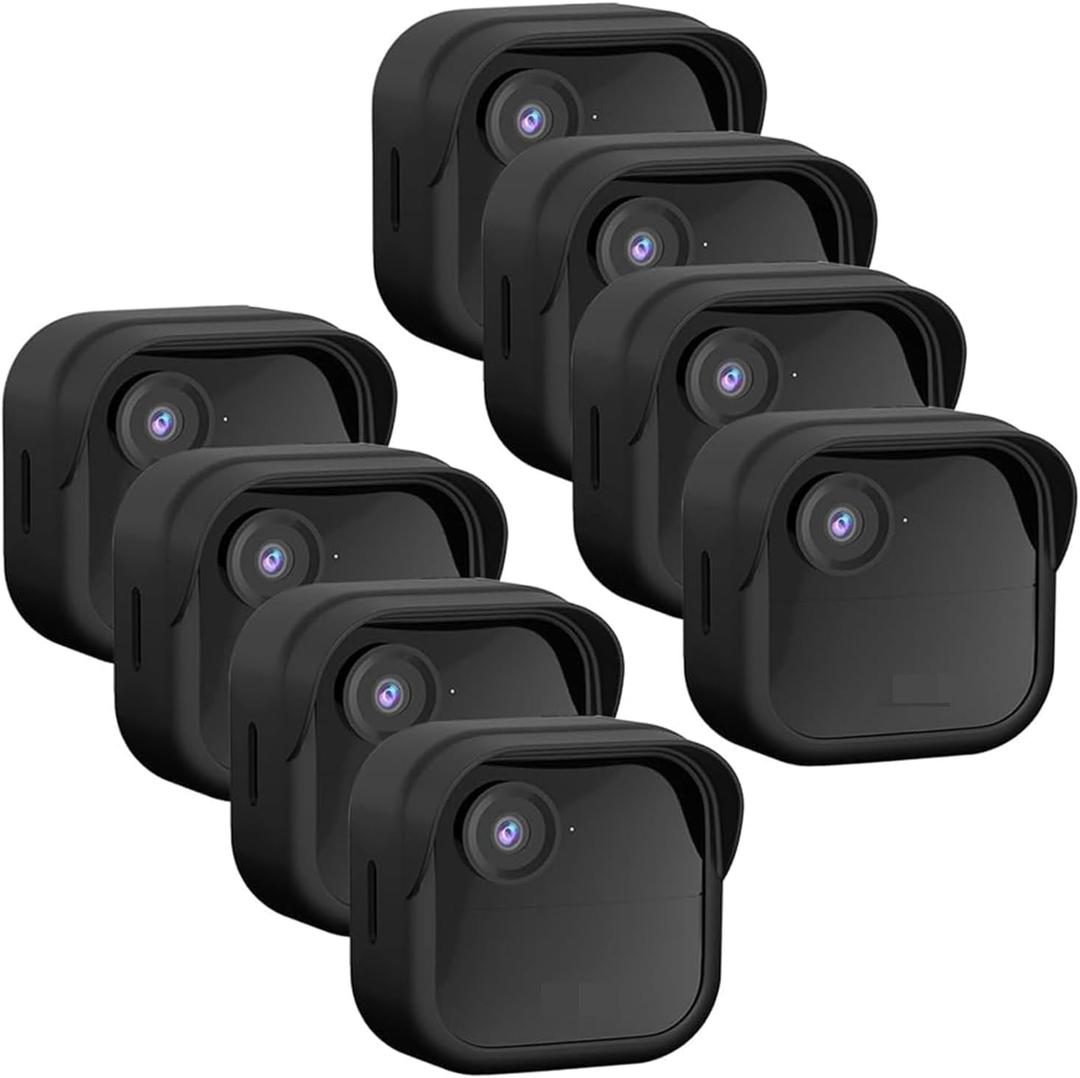 Silicone Case Cover for All-New Blink Outdoor 4 (4th Gen), Weatherproof Protective Skin Cover with Hat Brim, 8 Pack, Black