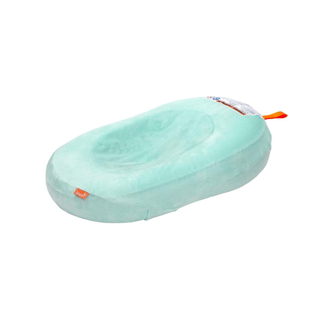 Boon Puff Inflatable Baby Bather - Infant Bathtub Includes Microfleece Cover and Contoured Sides  Inflatable Baby Bathtub for Newborns and Infants (Mint)