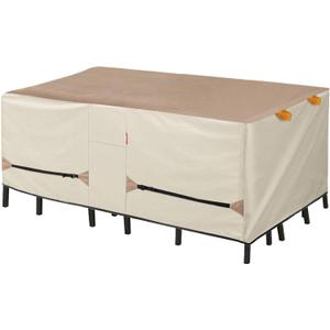 Porch Shield Patio Table Cover - Waterproof Outdoor Dining Table and Chairs Furniture Set Cover Rectangular - 108 x 70 inch, Light Tan & Khaki