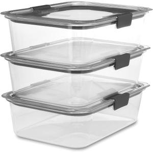 Rubbermaid Brilliance Food Storage Container, Large, 9.6 Cup, Clear, 3 Pack